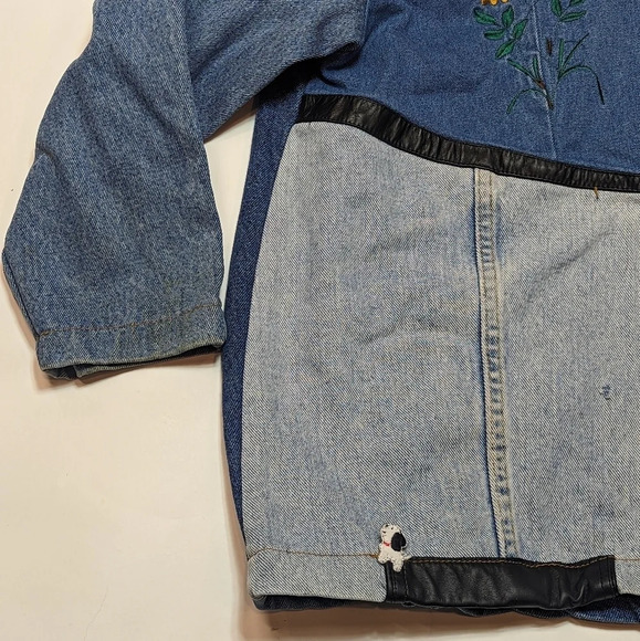 Vintage Patchwork Denim Jean Colour  Block Jacket Embroidered Daisy Woman L - Picture 5 of 10